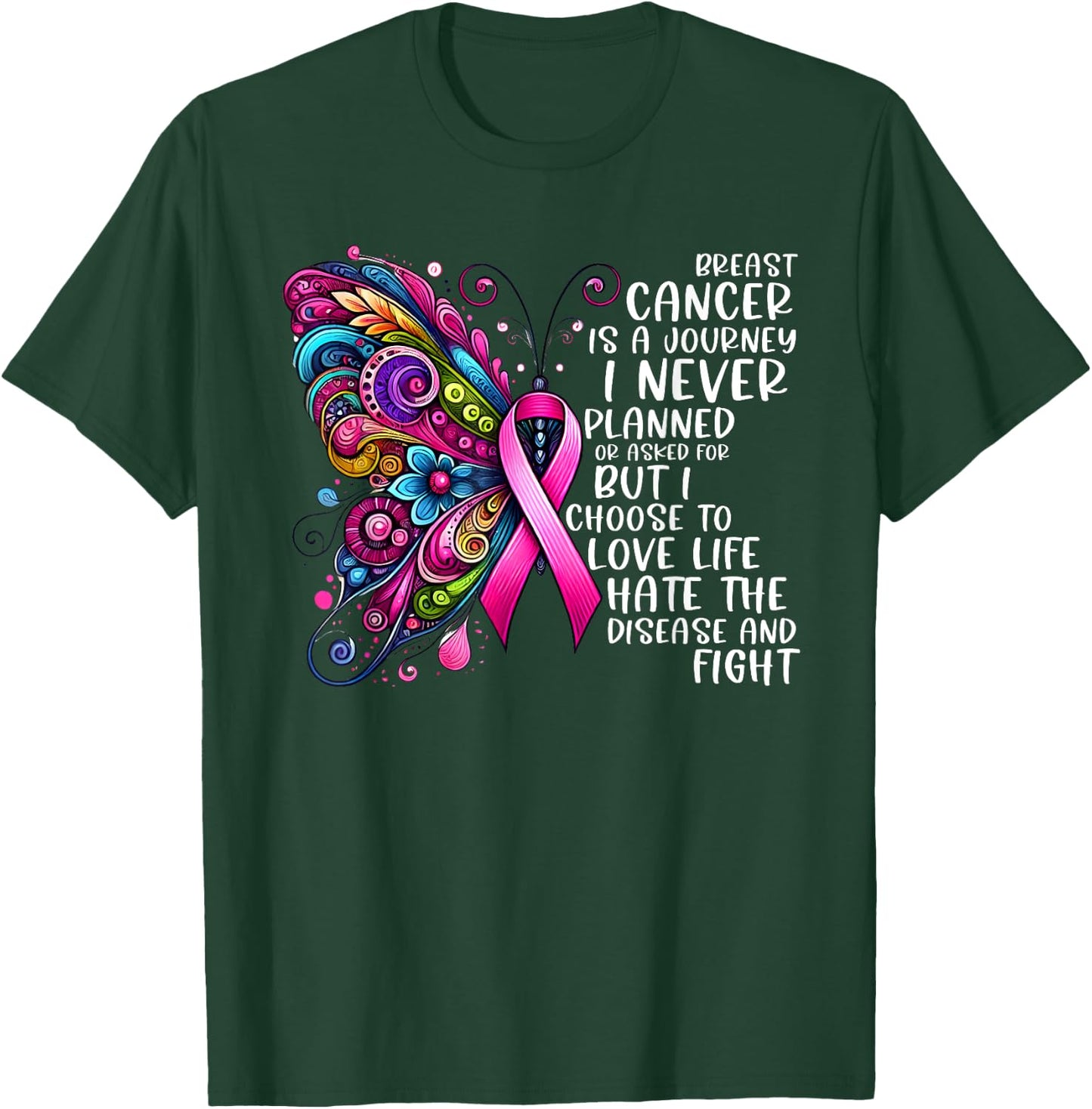 Support Fighter Warrior Pink Vibes Gifts Women Butterfly Breast Cancer Awareness Pink Ribbon Cancer Journey T-Shirt - T-Shirt | Forest