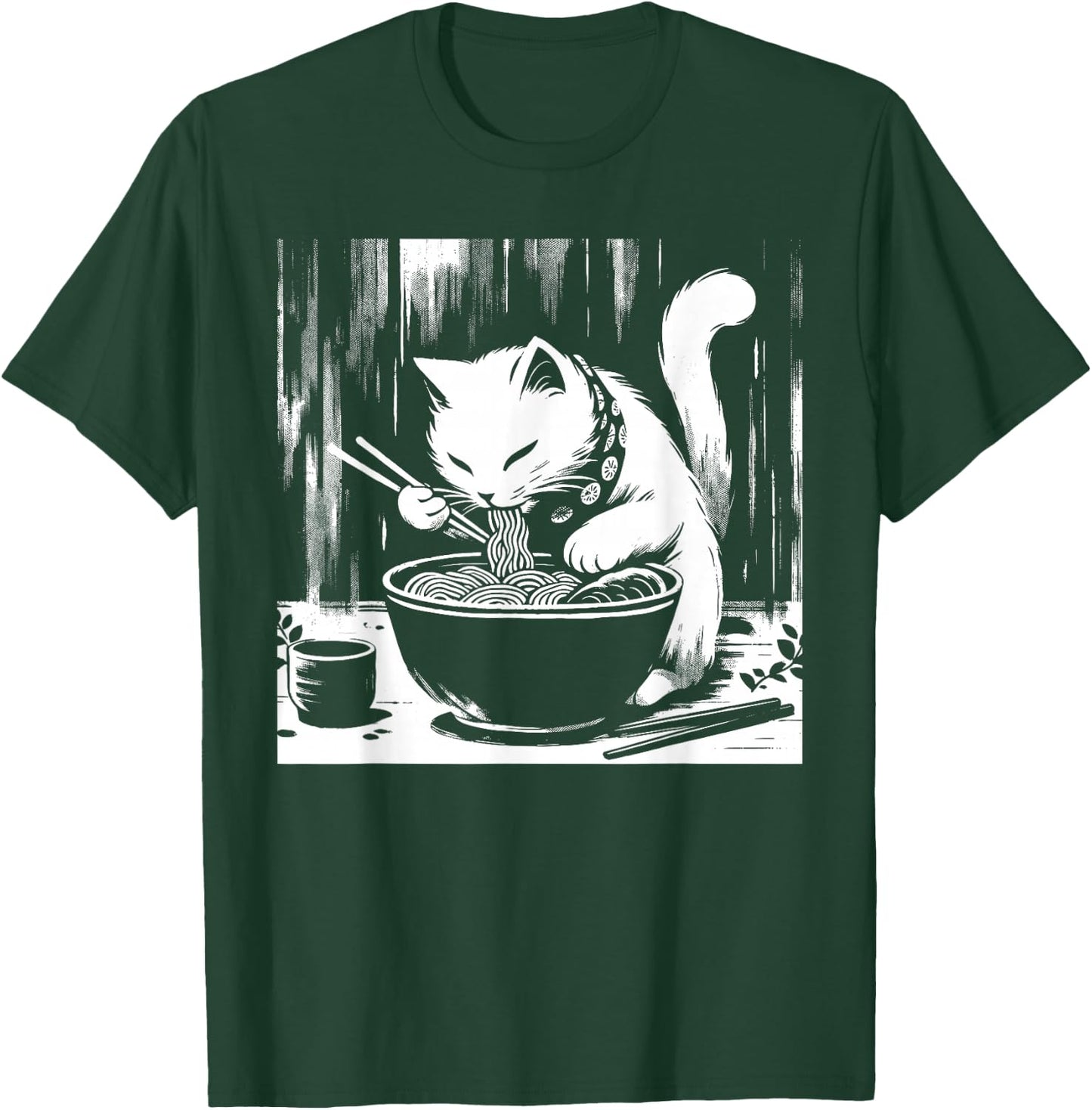 Retro Japanese Kawaii Anime Ramen Men Kids Women Cat Ramen T-Shirt - T-Shirt | Forest