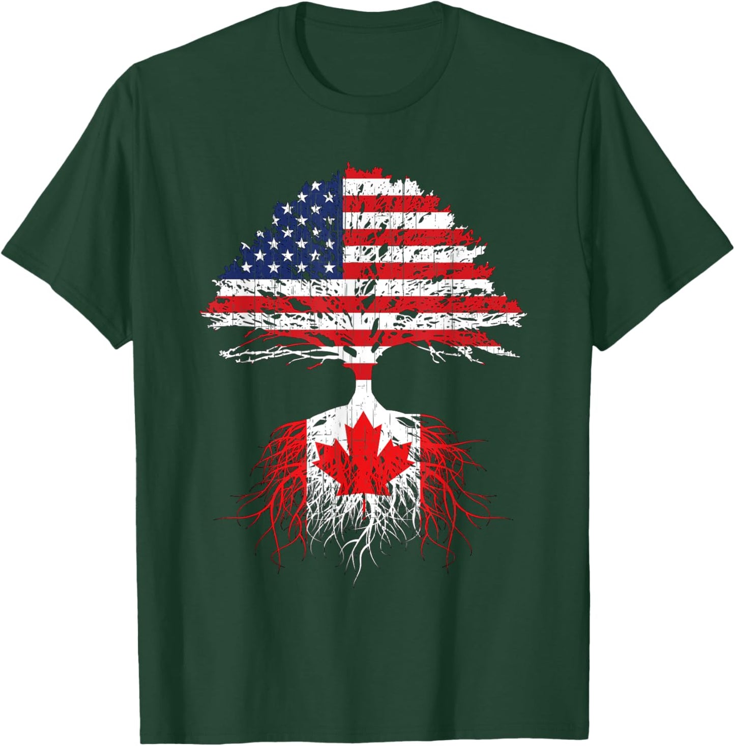 Canadian Roots American Grown Canada Flag Men Women T-Shirt - T-Shirt | Forest