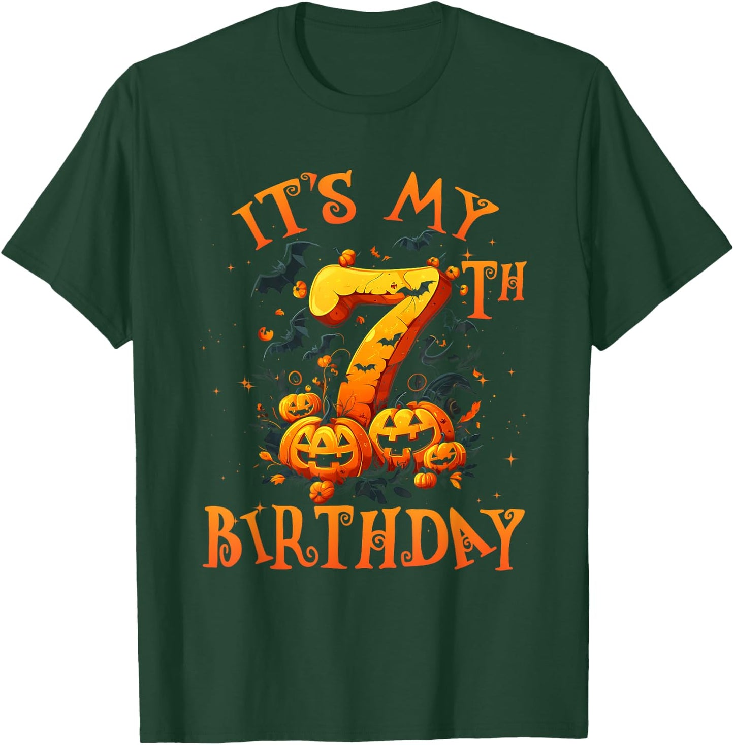 Boo It's My 7th Birthday Halloween Pumpkin 7 Years Old T-Shirt - T-Shirt | Forest