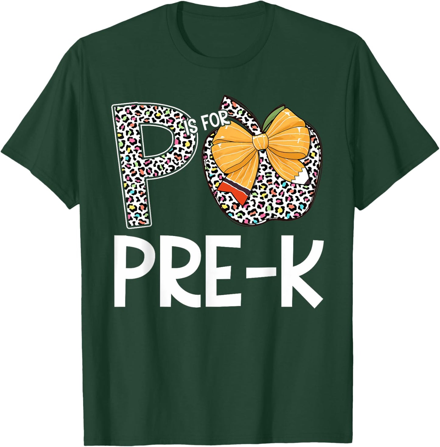P Is For Pre-K Teacher Leopard Apple Back To School T-Shirt - T-Shirt | Forest