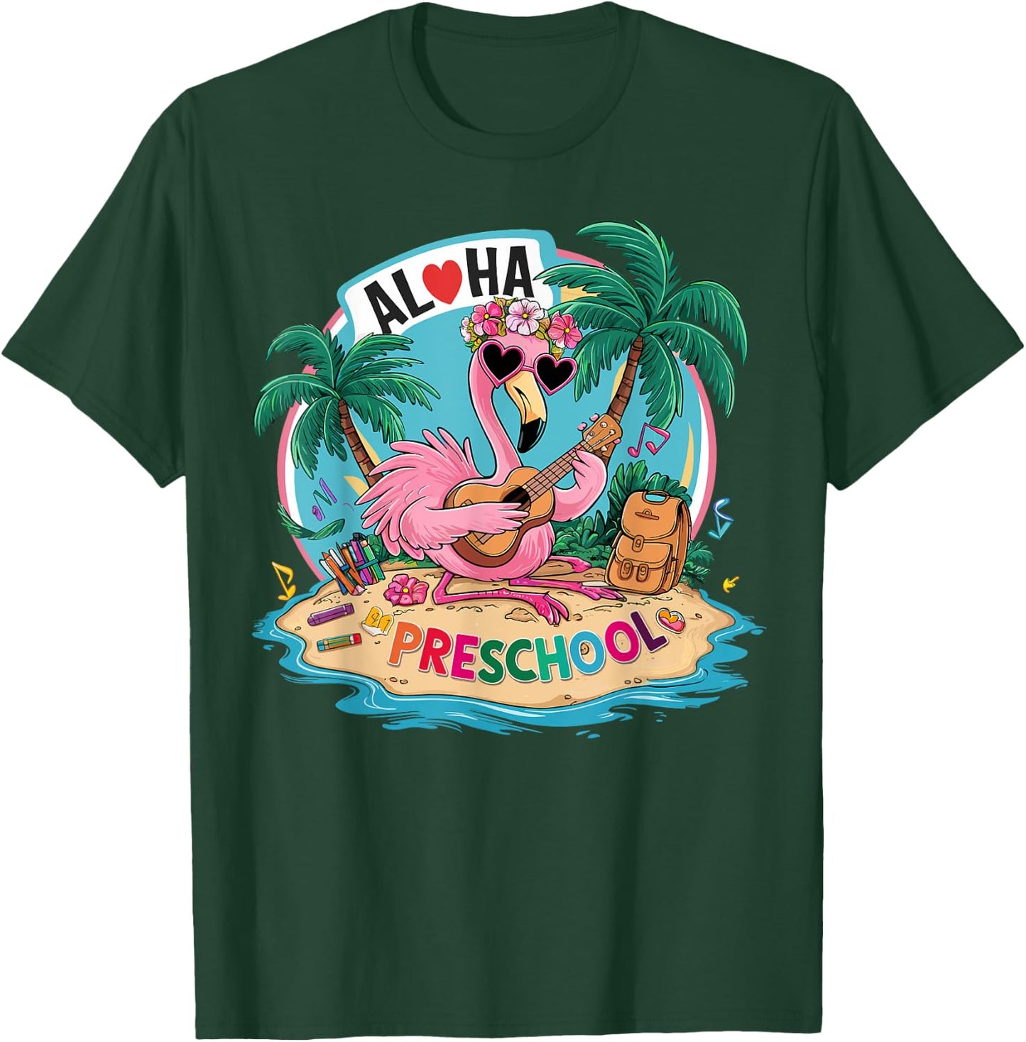 Aloha Preschool Flamingo Hawaii Back to School Kids Girl T-Shirt - T-Shirt | Forest