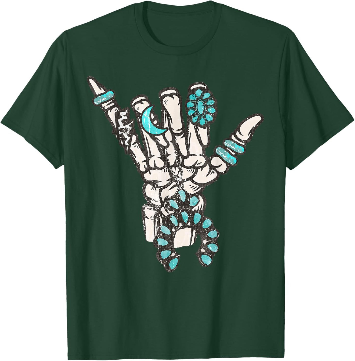 Western Turquoise Rings Skeleton Hands Cowgirl T-Shirt - T-Shirt | Forest