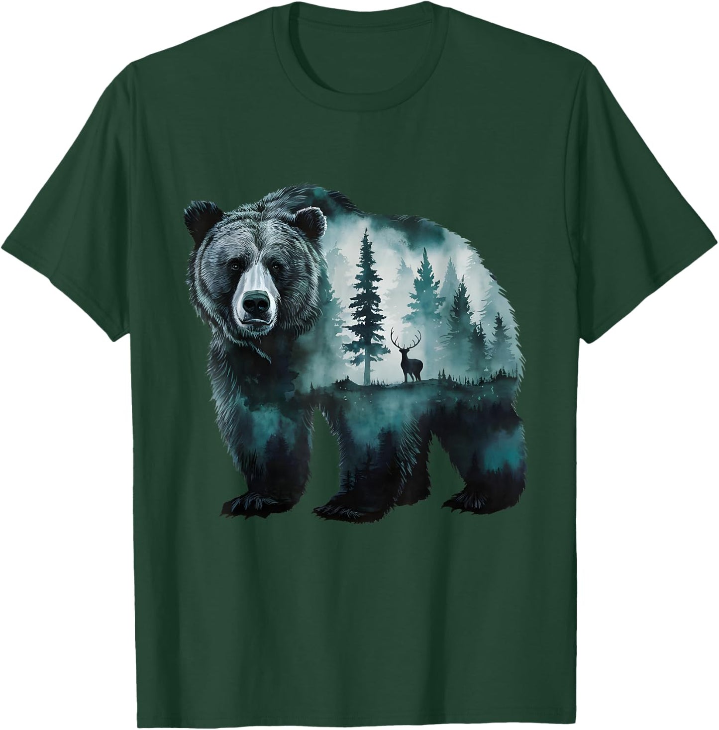 Majestic Grizzly Bear Deer Forest Scenic Nature Wildlife Art T-Shirt - T-Shirt | Forest