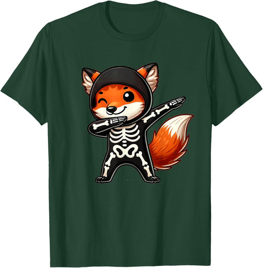 Fox Halloween Skeleton Kids Women Men Fox T-Shirt - T-Shirt | Forest