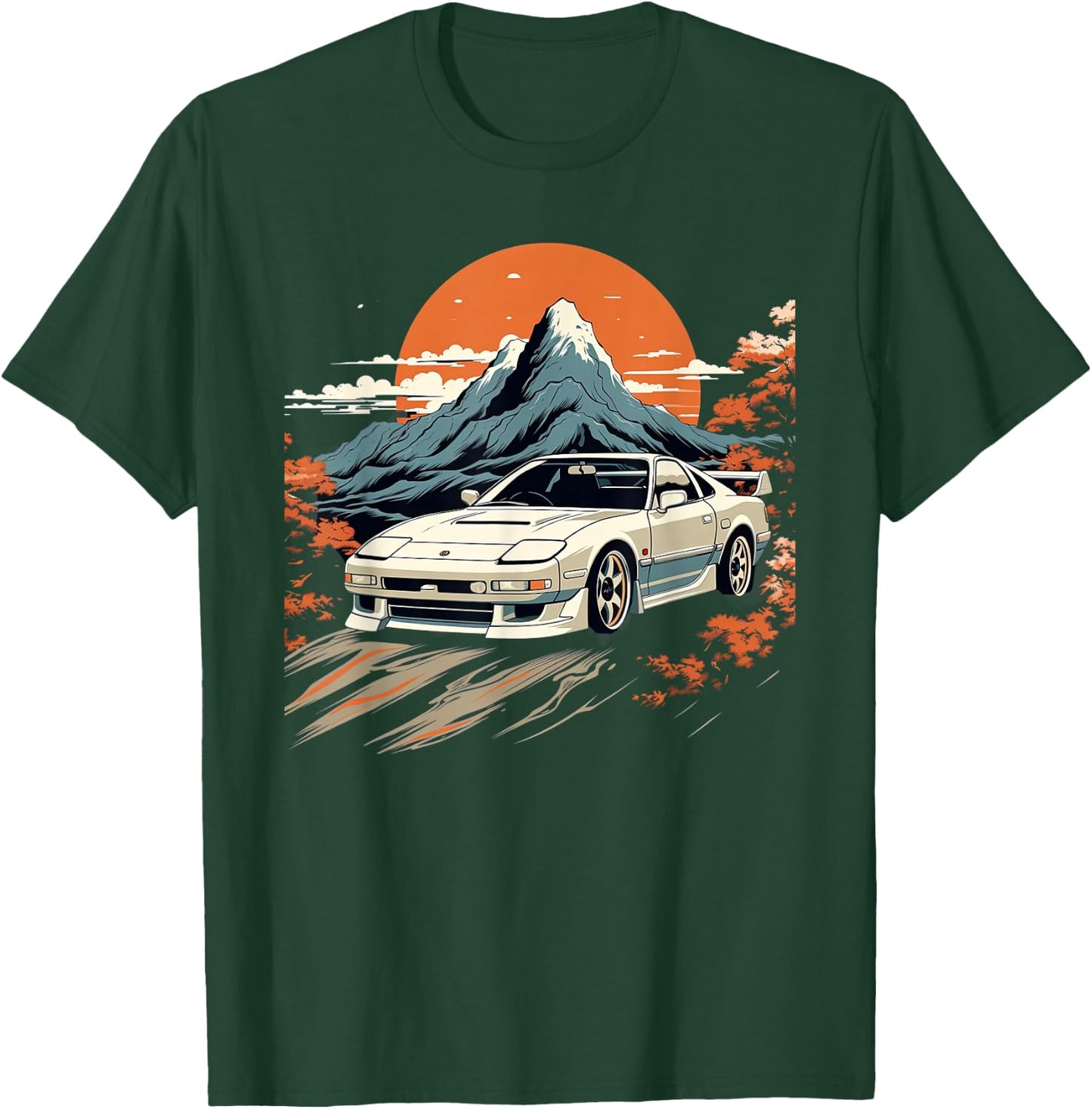 Retro Japanese Drift Car Racing Mount Fuji Sunset Scene T-Shirt - T-Shirt | Forest