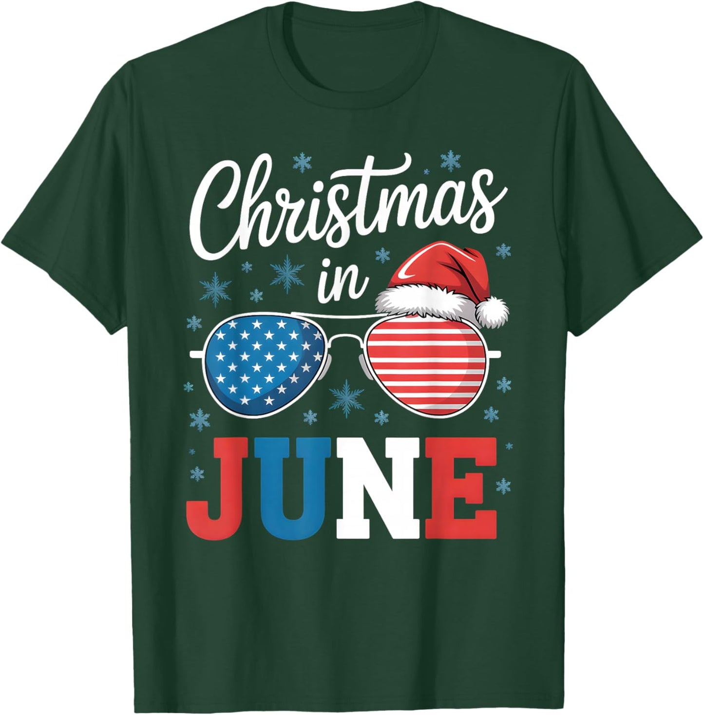 Christmas In June Sunglasses Santa Hat US Flag Vacation T-Shirt - T-Shirt | Forest