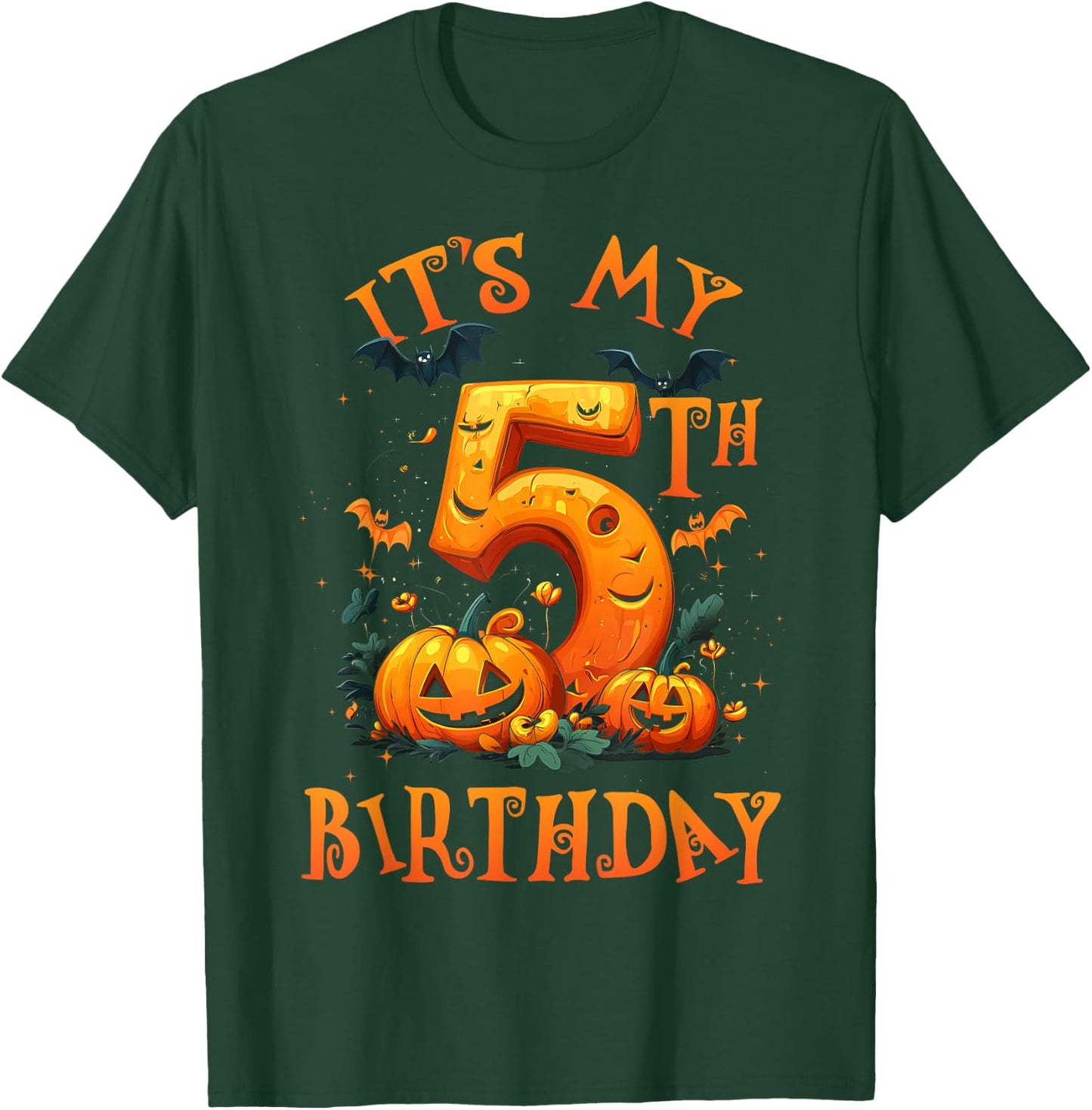 Boo It's My 5th Birthday Halloween Pumpkin 5 Years Old T-Shirt - T-Shirt | Forest