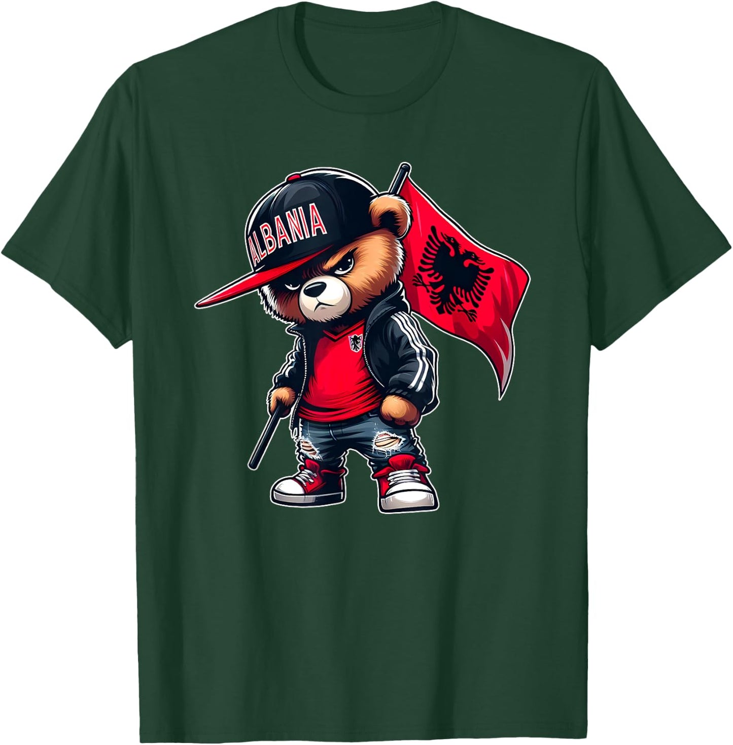 Teddy Bear Albania Flag Albanian Eagle Shqiponja Dykrenare T-Shirt - T-Shirt | Forest
