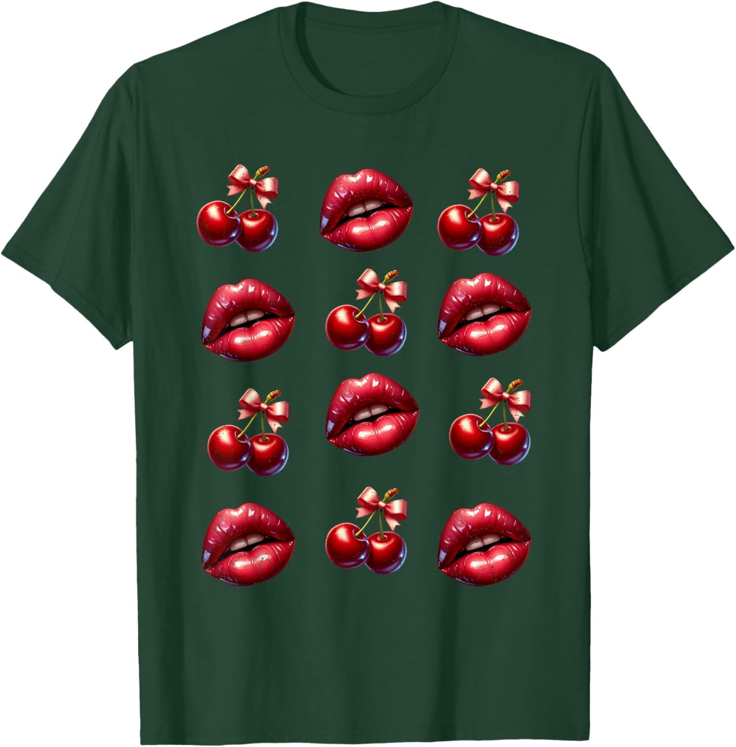 Cherry Red Lips Cute Summer Fruit Lover Fashion Enthusiast T-Shirt - T-Shirt | Forest