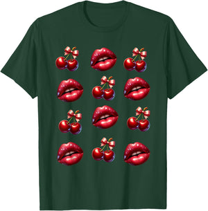 Cherry Red Lips Cute Summer Fruit Lover Fashion Enthusiast T-Shirt - T-Shirt | Forest