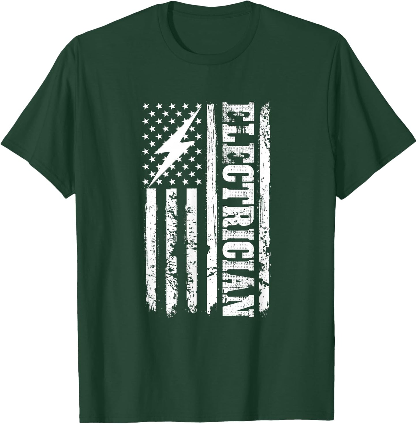 USA American Flag Electrician Lineman Electrical Worker Watt T-Shirt - T-Shirt | Forest