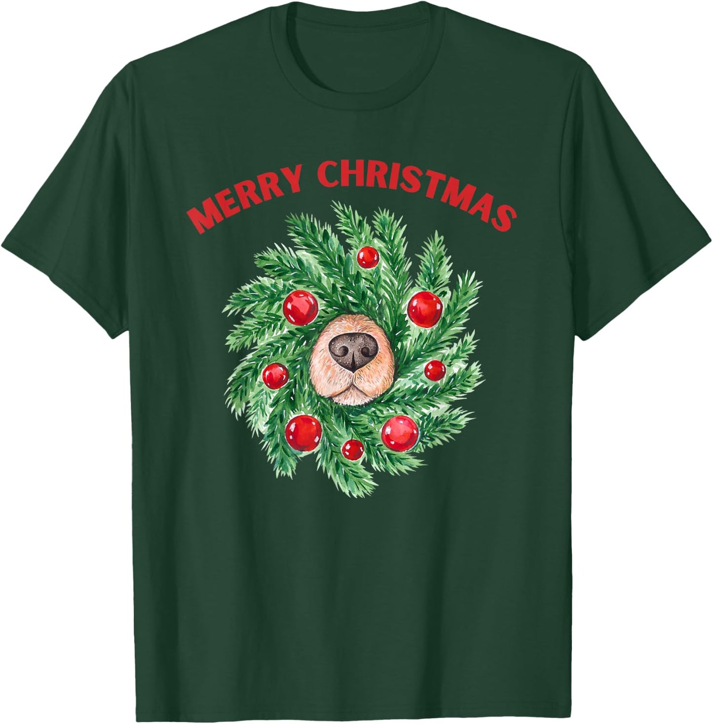 HeadOverHeels For Dogs Comfort Collection & Gear Cute Merry Christmas Wreath Dog Nose T-Shirt - T-Shirt | Forest