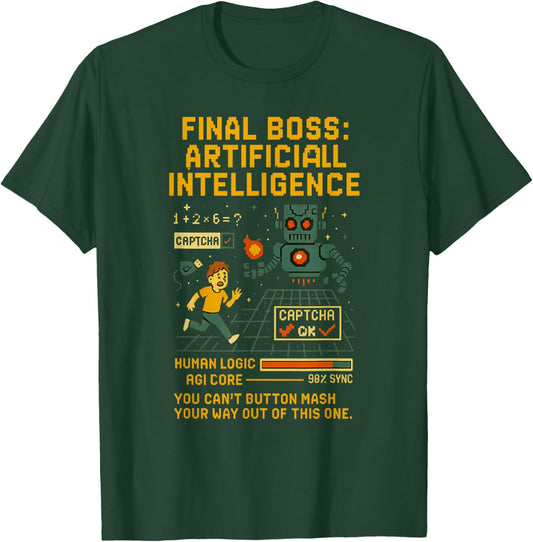 Final Boss: Artificial Intelligence – Captcha Robot Gamer AI T-Shirt - T-Shirt | Forest