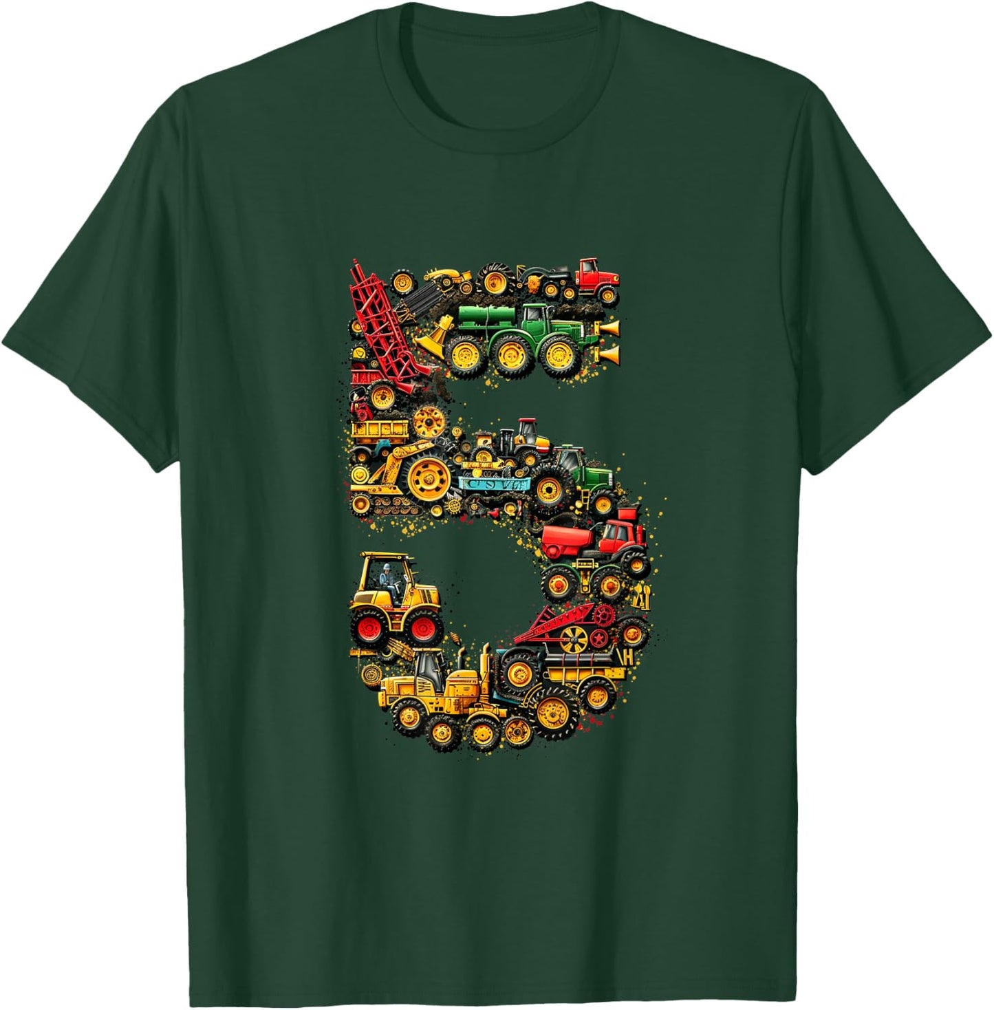 Kids 5th Birthday Farm Tractor Truck 5 Years Old Birthday T-Shirt - T-Shirt | Forest