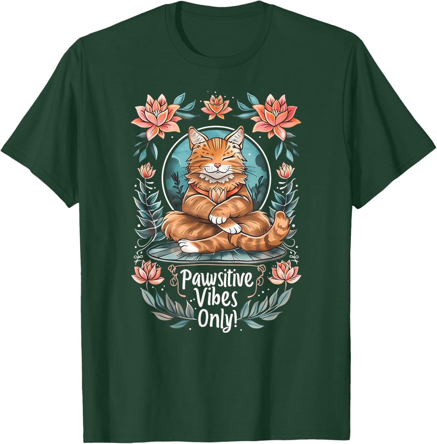 Pawsitive Vibes Only Yoga Poses Kitten Cat Men Women T-Shirt - T-Shirt | Forest