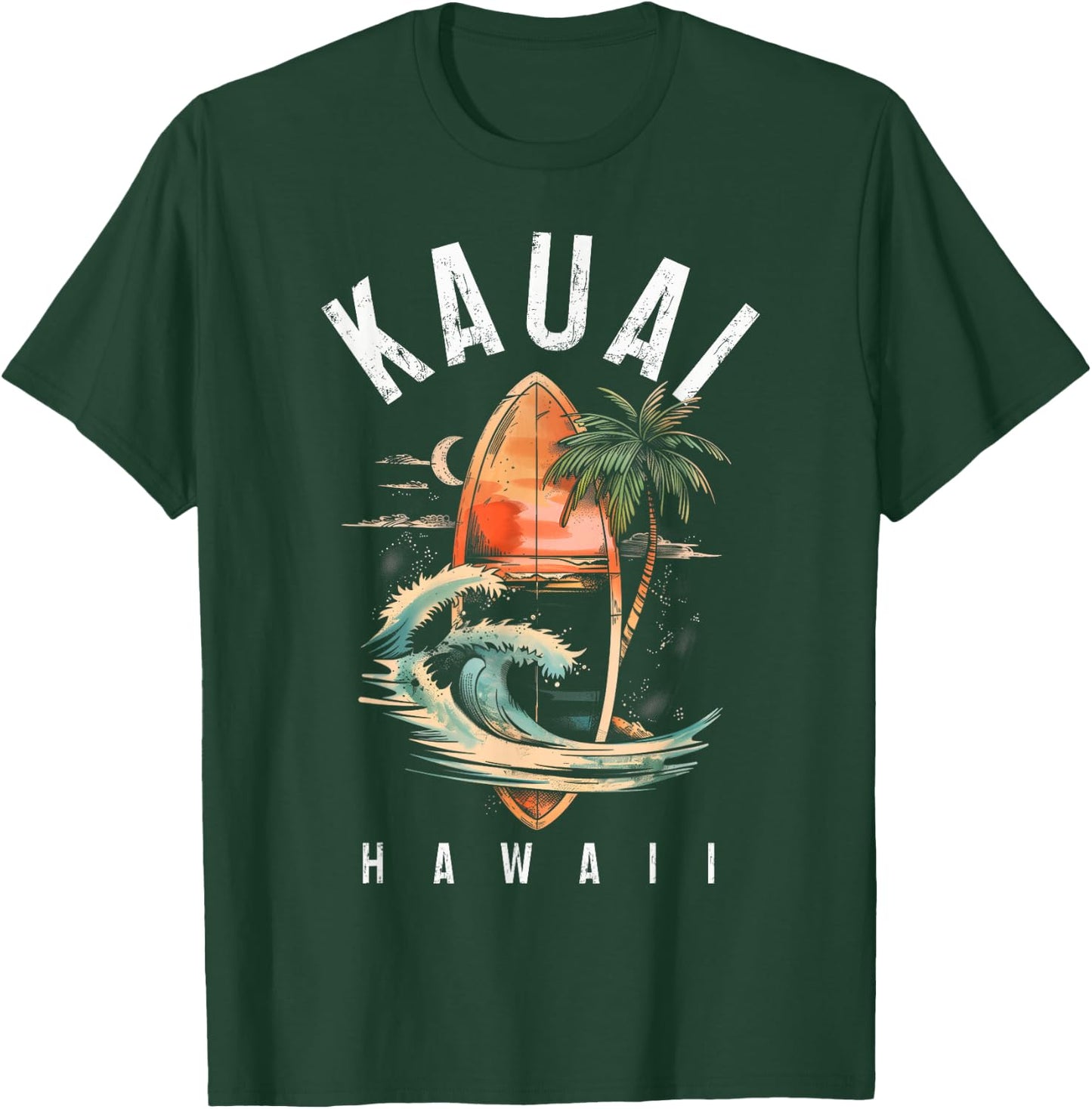 Kauai Hawaii Surf Hawaiian Vintage Surfing Surfer T-Shirt - T-Shirt | Forest