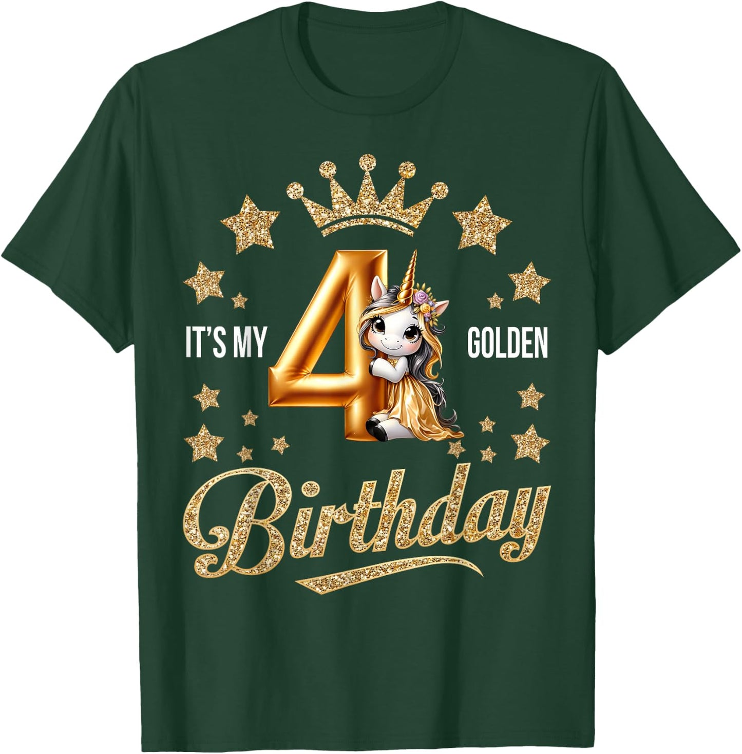It's My 4th Golden Birthday 4 Year Old Bday Kids Groovy T-Shirt - T-Shirt | Forest