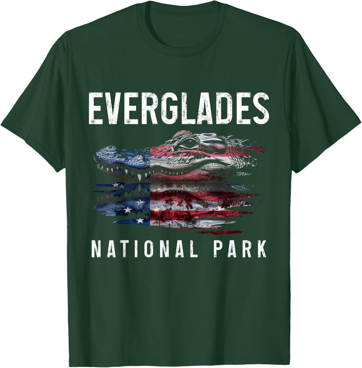 Everglades National Park Florida Alligator American Flag T-Shirt - T-Shirt | Forest