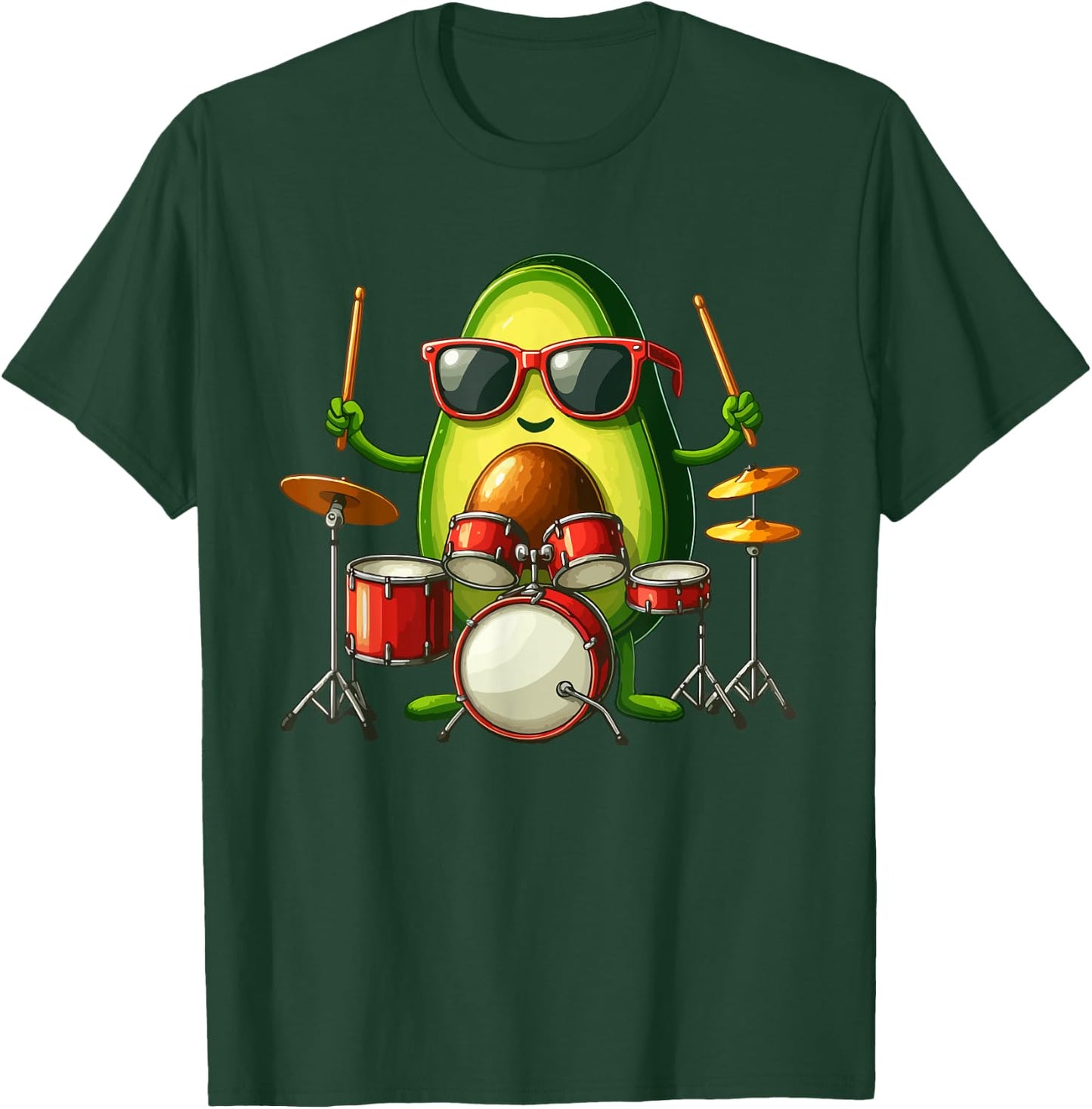 Avocado Sunglasses Playing Drum Funny Fruit Instrument T-Shirt - T-Shirt | Forest