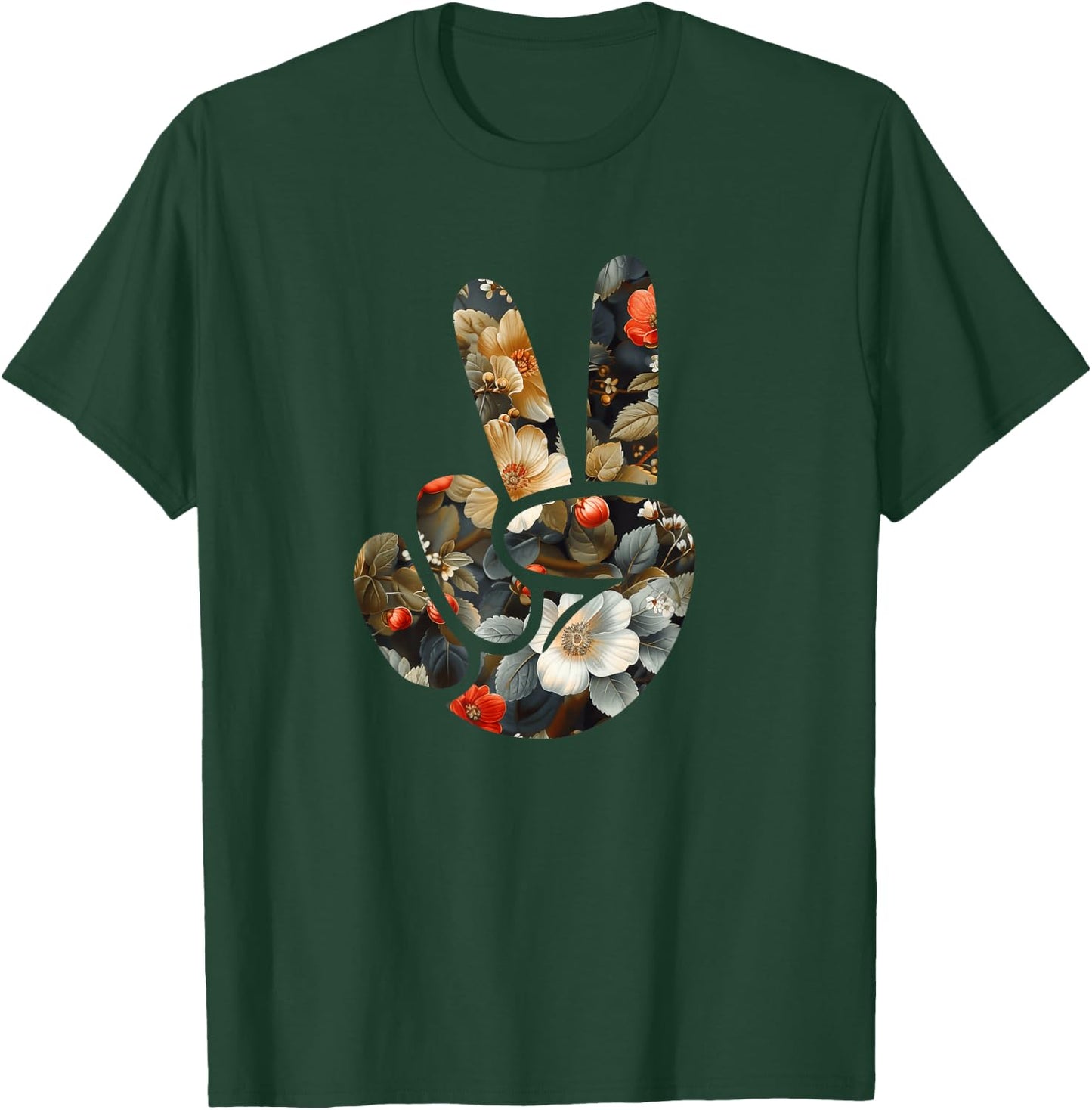 Elegant Silhouette Wildflowers Floral Peace Sign Hand T-Shirt - T-Shirt | Forest