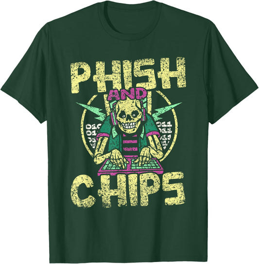 Phish And Chips Hacking Hack It Computer Hacker T-Shirt - T-Shirt | Forest