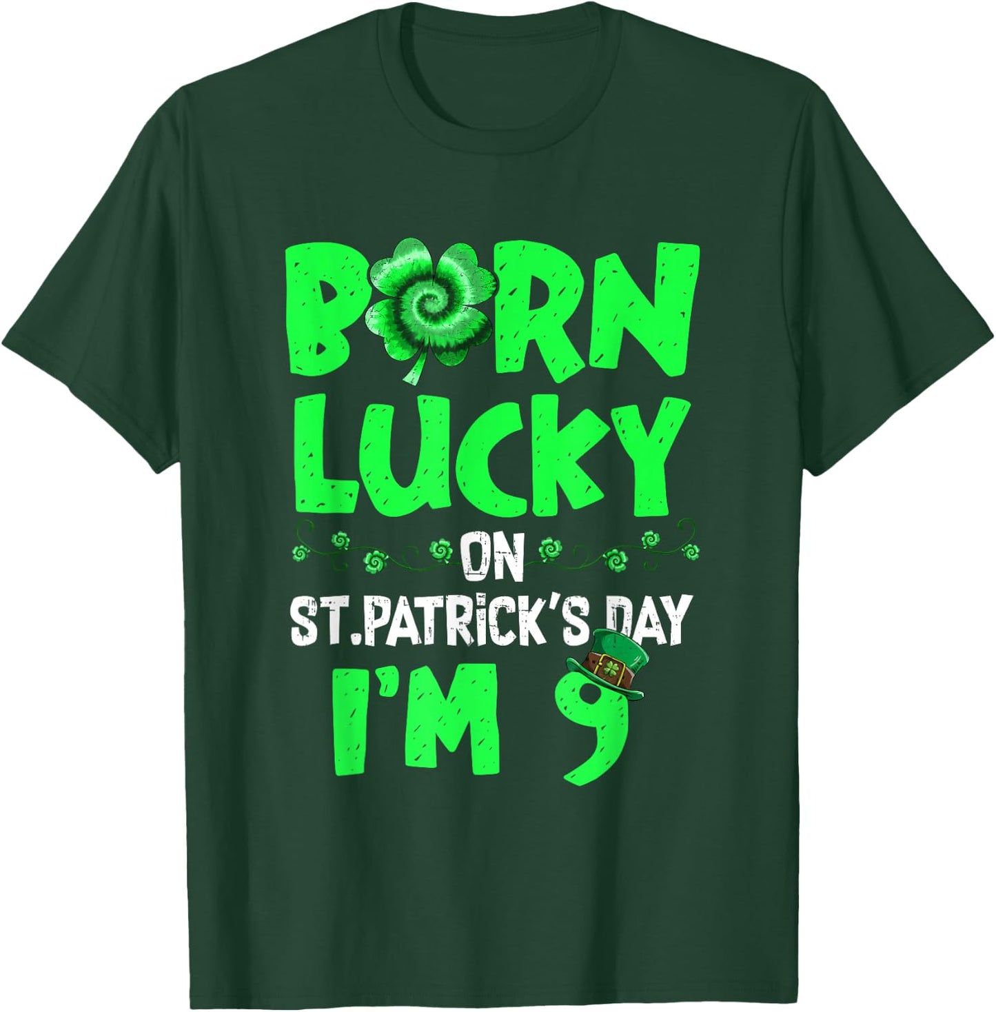 St Patricks Day 9th Birthday Boy Girl 9 Years Old Boys Kids T-Shirt - T-Shirt | Forest