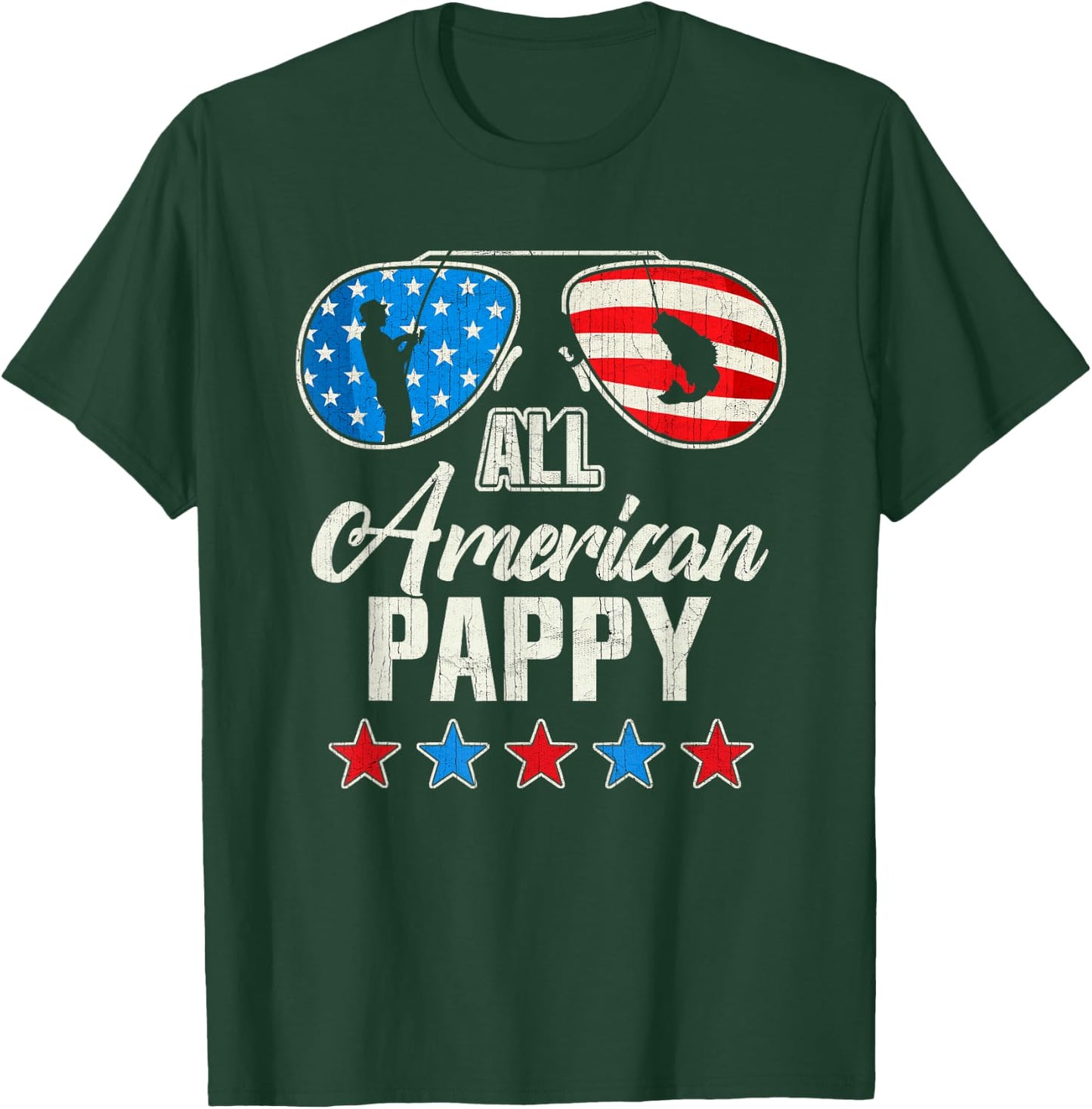 All American Fishing Pappy 4th Of July US Flag Sunglasses T-Shirt - T-Shirt | Forest