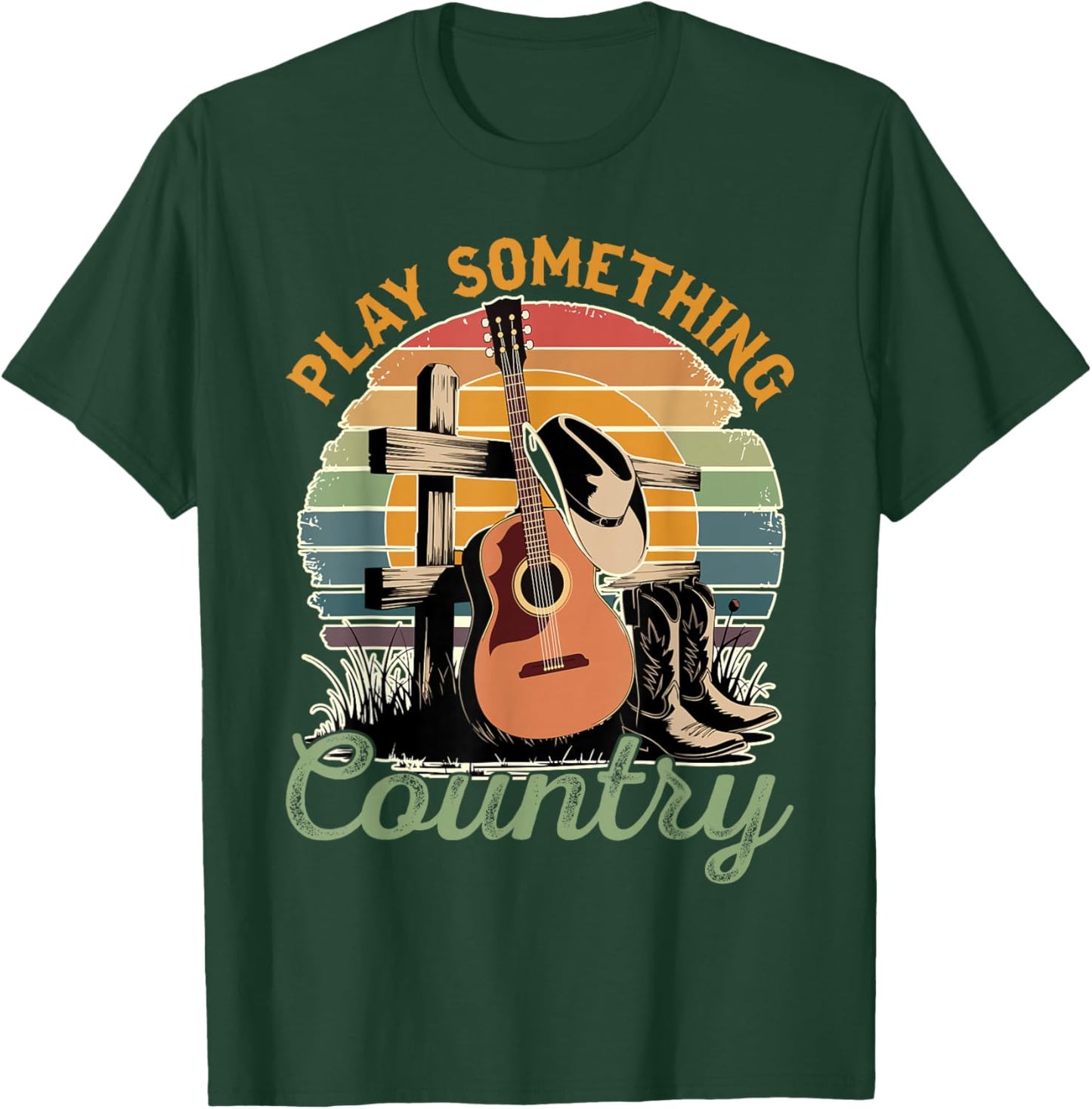 Funny Loves Country Music Country Music Festival Play Something Country -Adults Black Small Modern Classic U-Neck Short Sleeve T-Shirt - T-Shirt | Forest