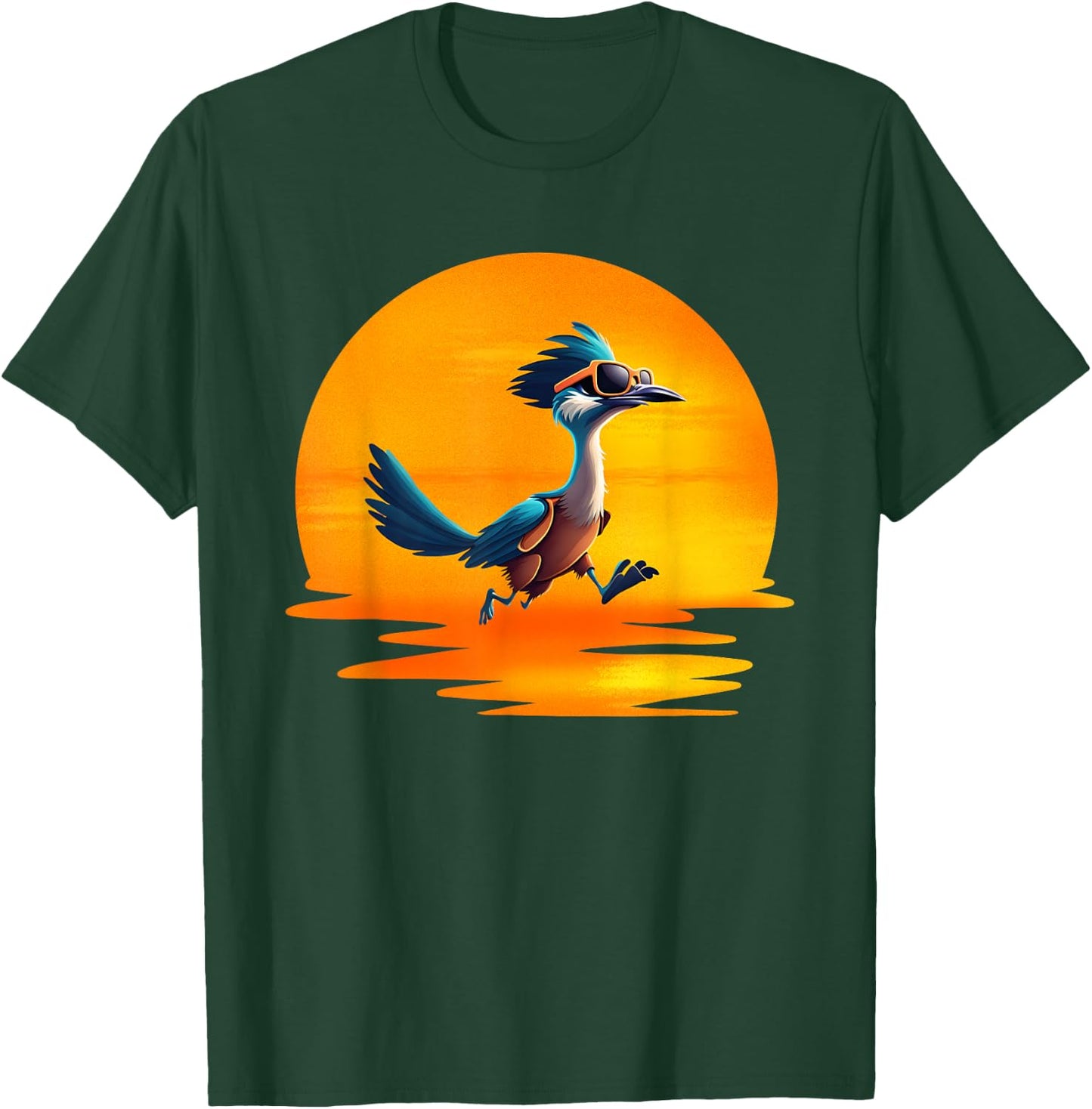 Roadrunner Sunset Fast Bird Running The Roads Sunglasses T-Shirt - T-Shirt | Forest