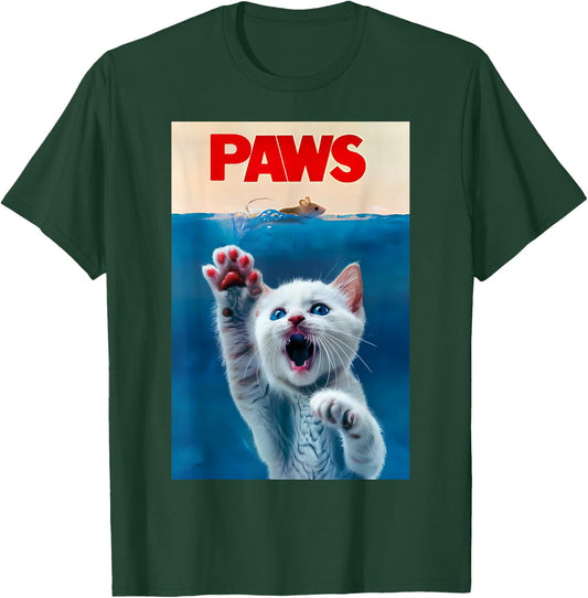 PAWS Funny Cat parody cat Lover Gift Kitten Shark Mouse meow T-Shirt - T-Shirt | Forest