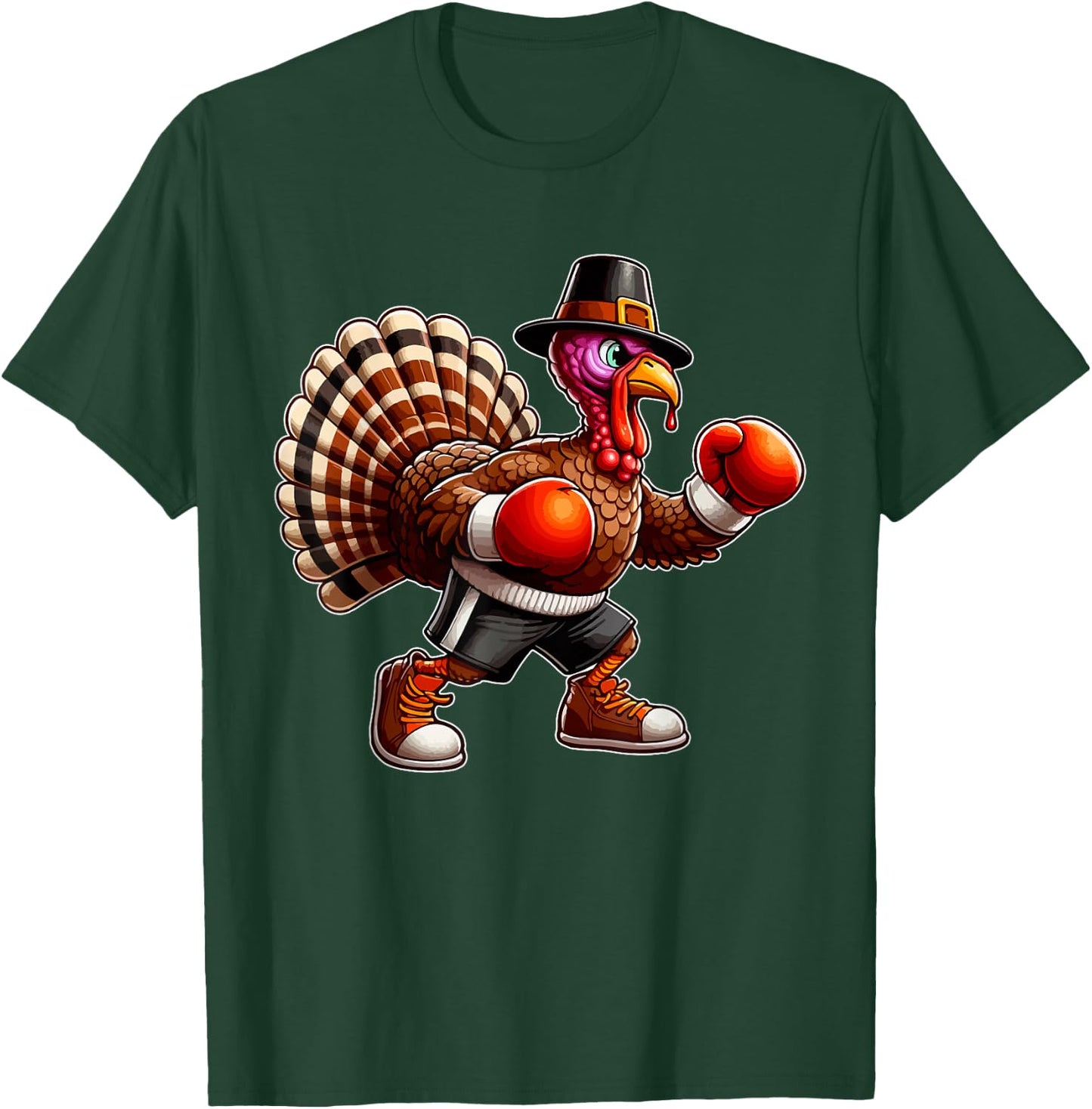 Turkey Thanksgiving Costume Playing Boxing Player Kids T-Shirt - T-Shirt | Forest