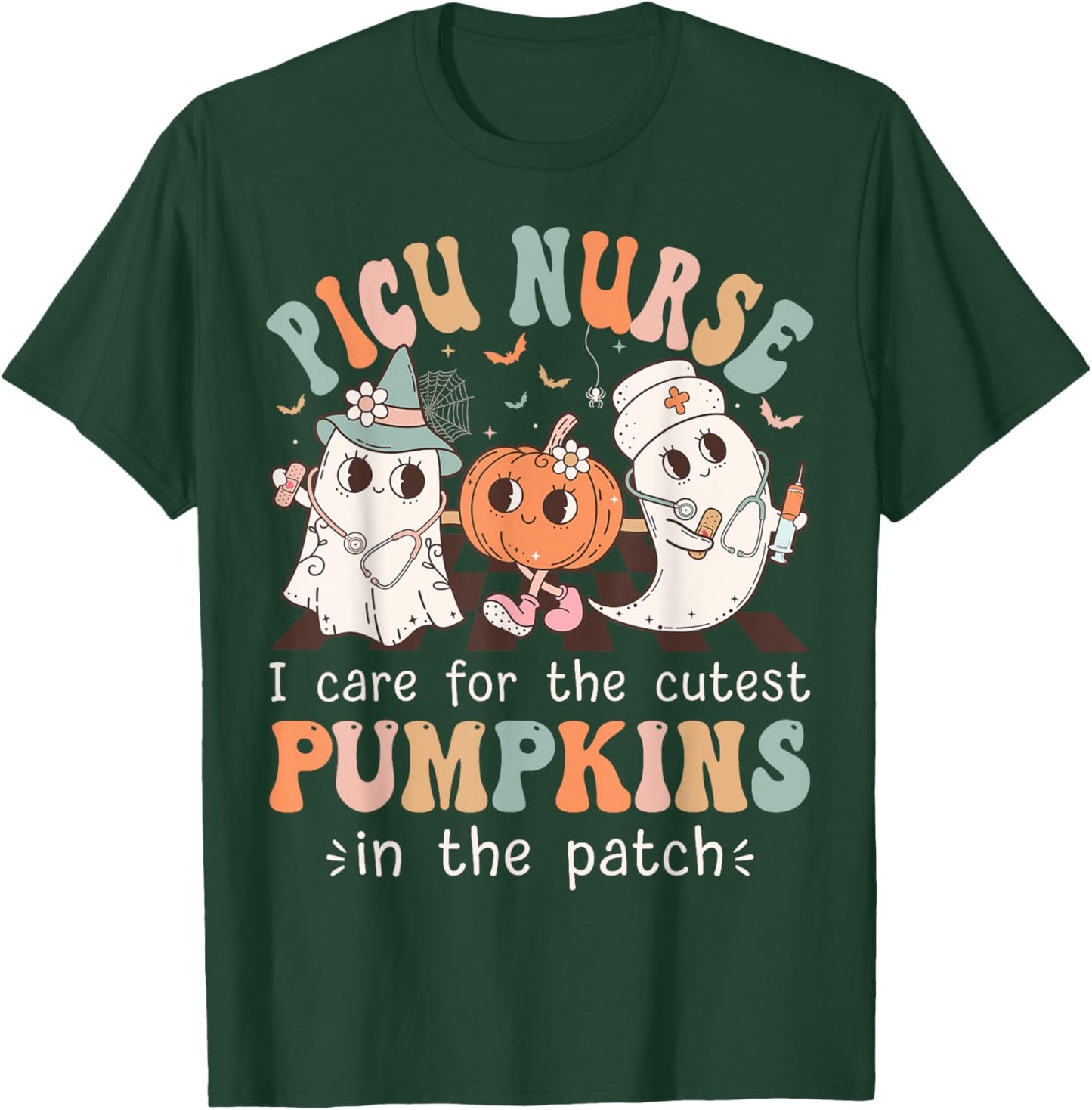 Groovy PICU Nurse Halloween Costume Ghost Peds Nurse T-Shirt - T-Shirt | Forest