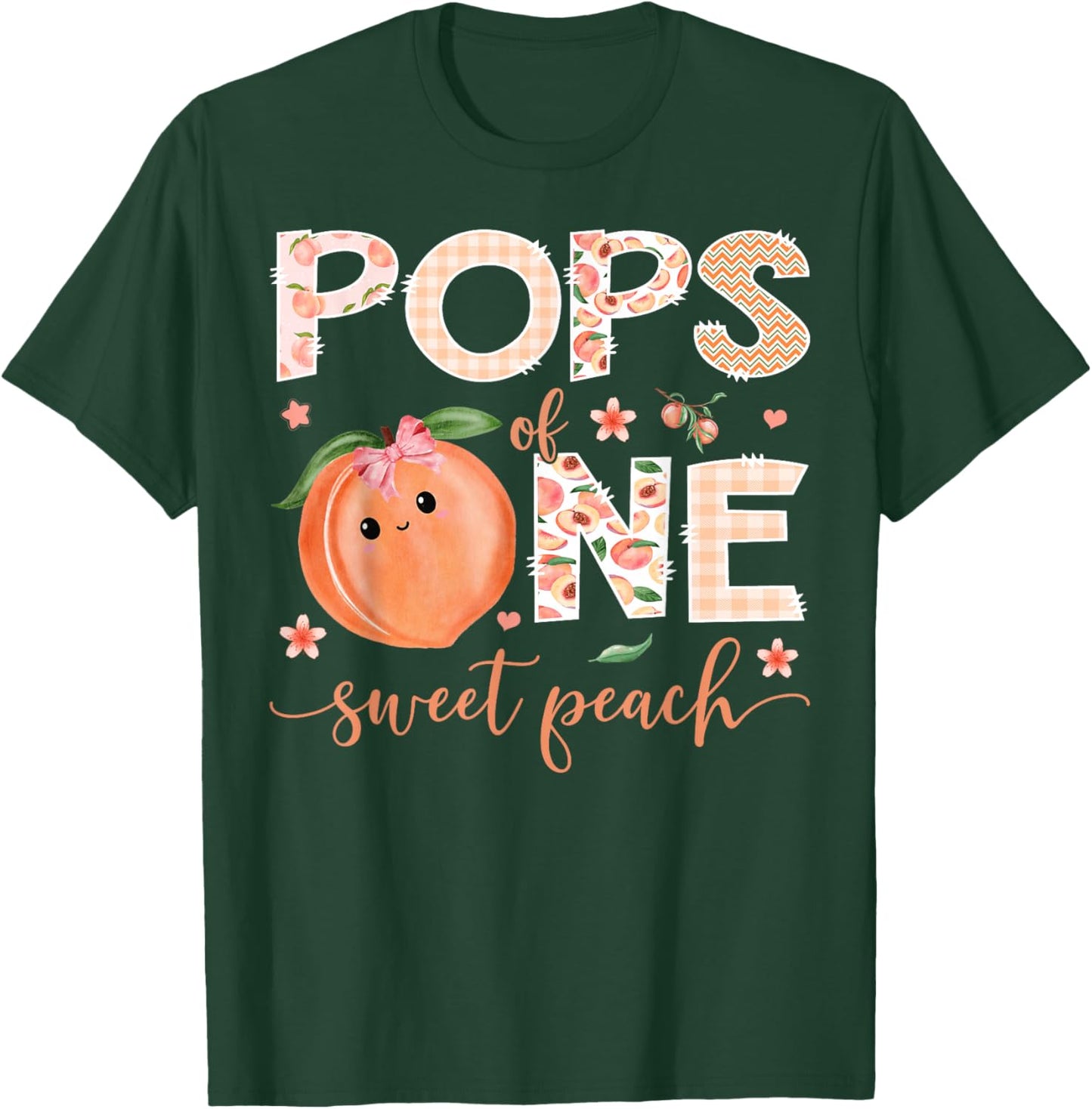 Pops of One Sweet Peach 1st Birthday Girl Party T-Shirt - T-Shirt | Forest