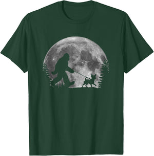 Bigfoot Walking a Dog Funny Chihuahua Lovers Moon Halloween Men Women Kids T-Shirt - T-Shirt | Forest