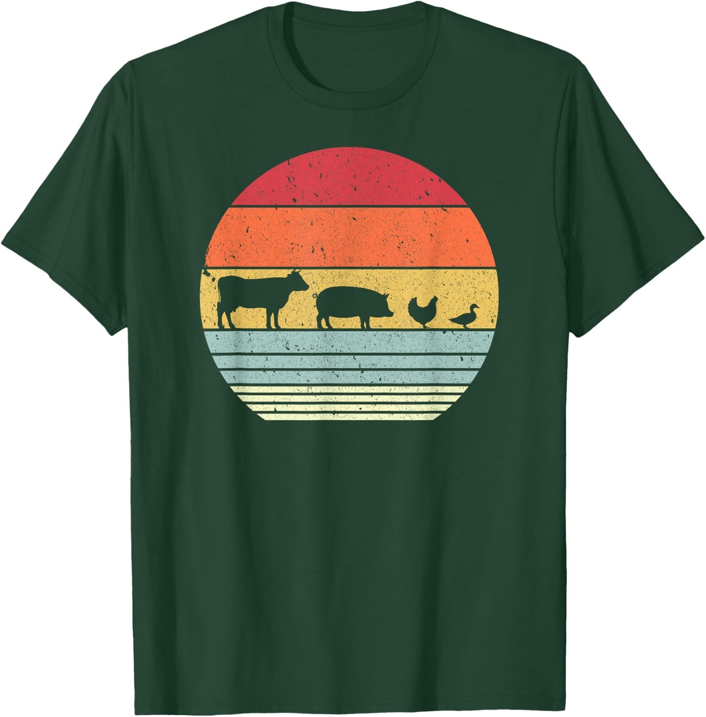 Farm Animals Shirt. Retro Cow, Pig, Chicken & Duck T-Shirt - T-Shirt | Forest