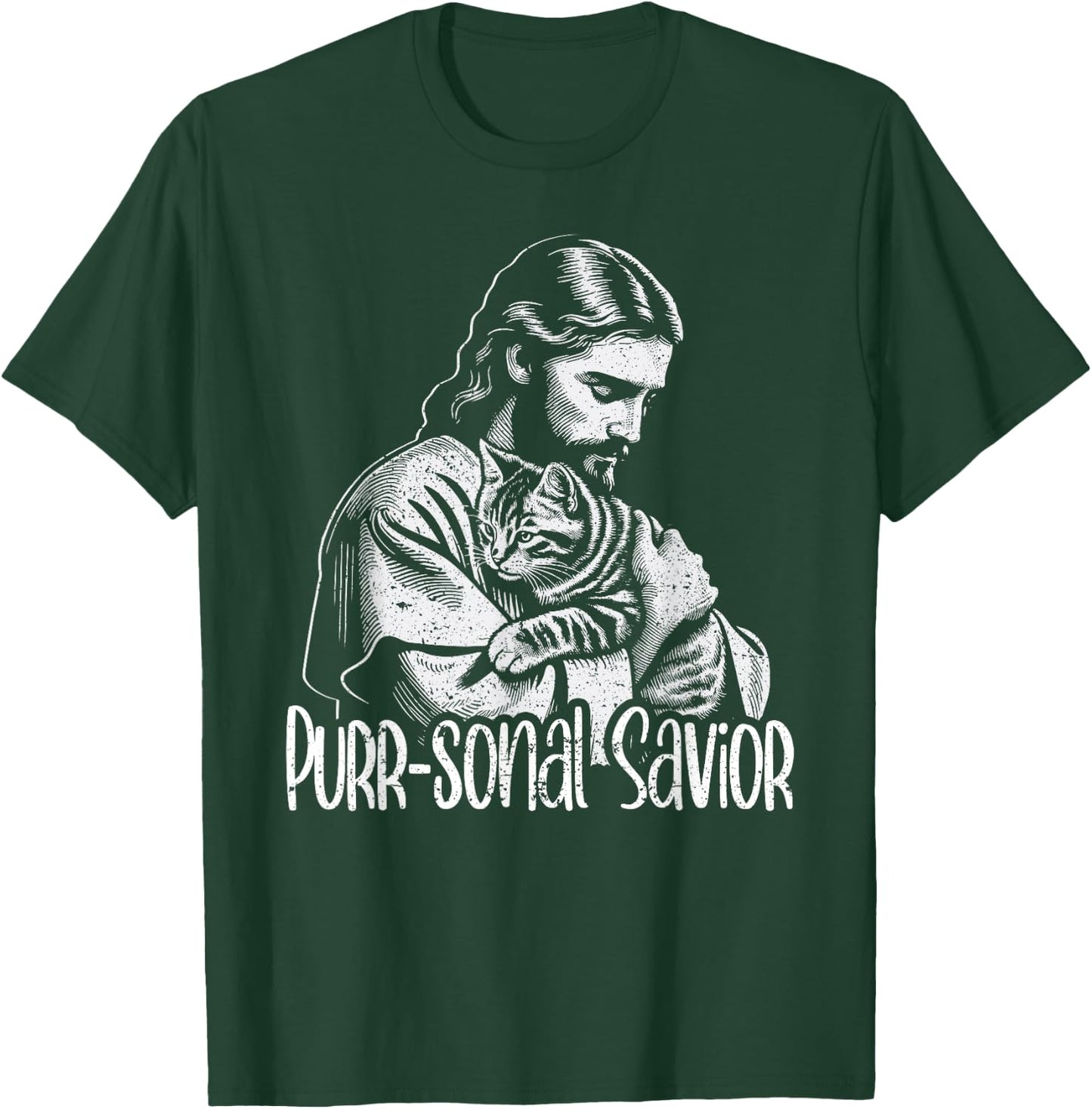Purr-sonal Savior Jesus Loves Cats Christian Faith T-Shirt - T-Shirt | Forest