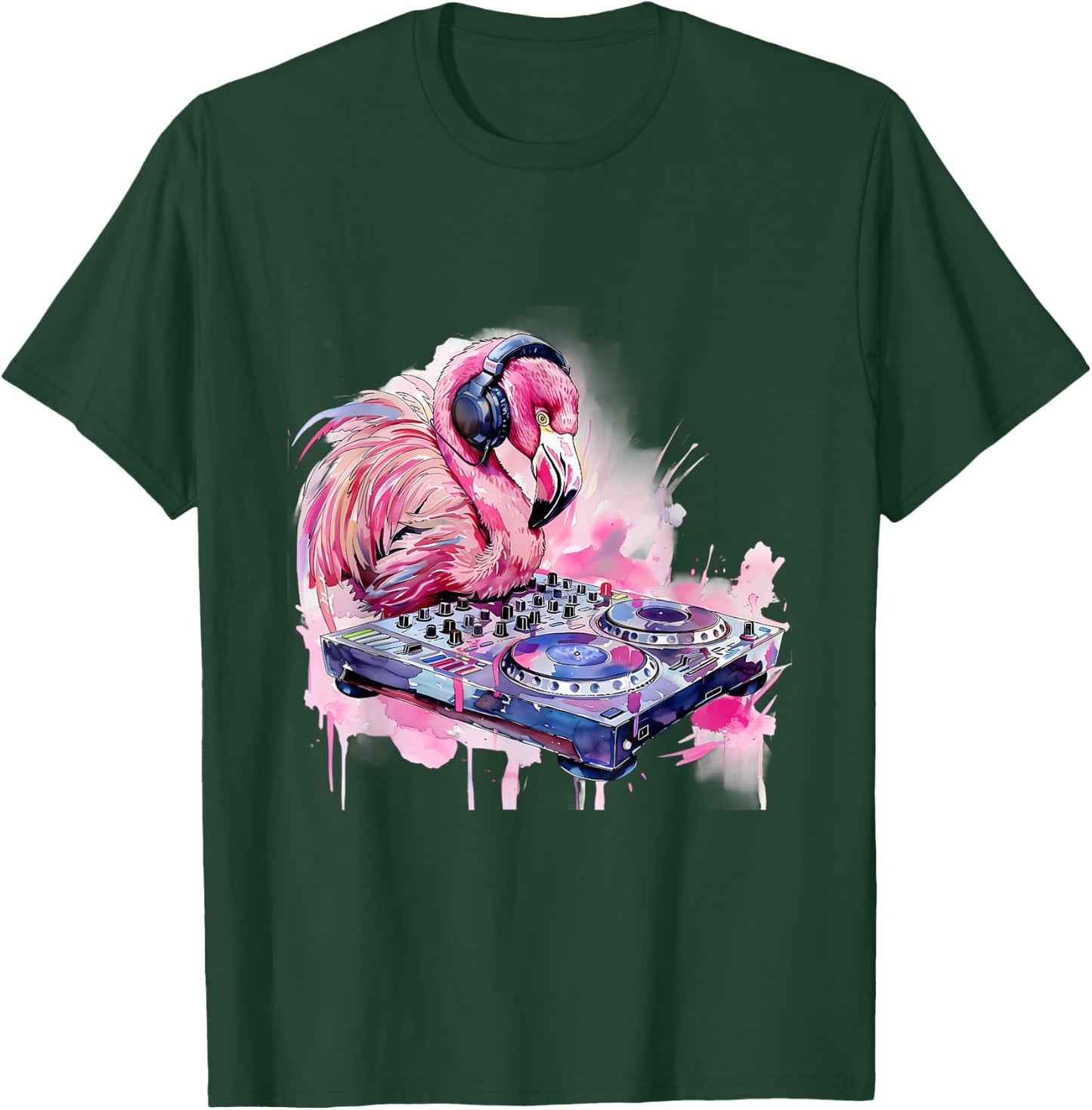 DJ Flamingo Bird Techno Dance Music Turntable DJ Flamingo T-Shirt - T-Shirt | Forest