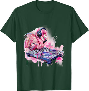 DJ Flamingo Bird Techno Dance Music Turntable DJ Flamingo T-Shirt - T-Shirt | Forest