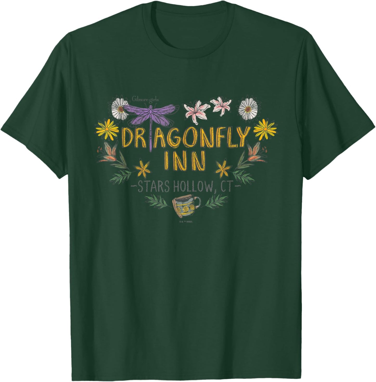 Gilmore Girls Dragon Fly Inn Chalk Floral Heart T-Shirt - T-Shirt | Forest