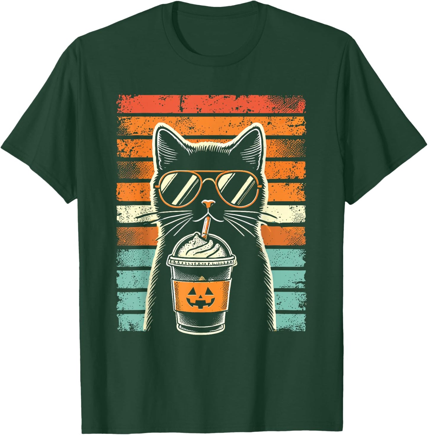 Trick or Treat Black Cat Hipster Funny Halloween Black Cat Women Kids T-Shirt - T-Shirt | Forest