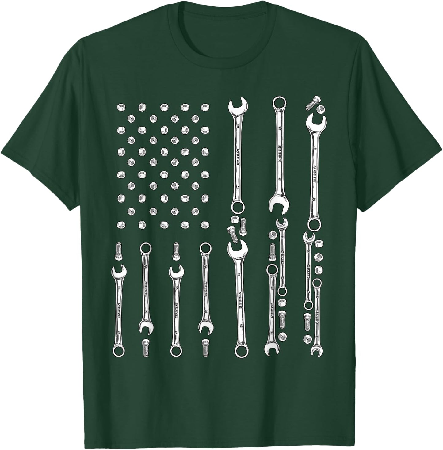 Patriotic Mechanic Tools Independence Day USA Flag T-Shirt - T-Shirt | Forest