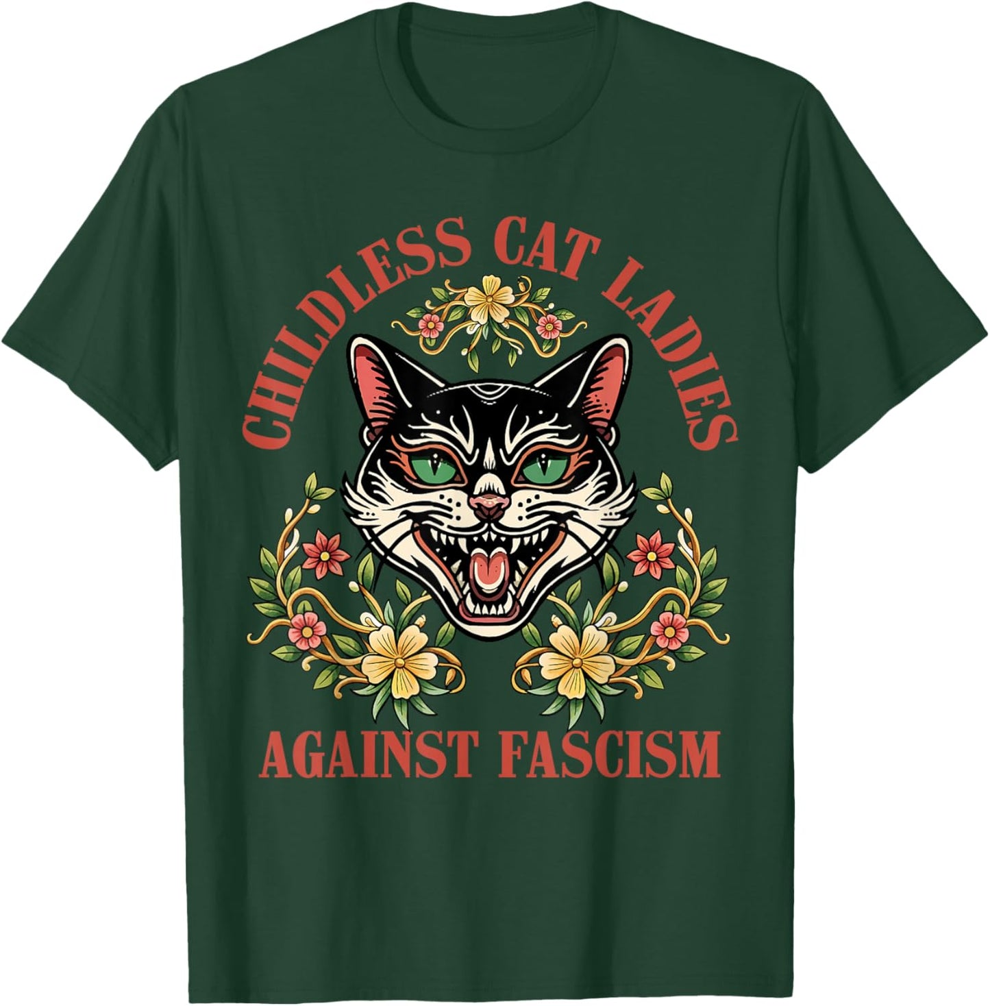 Childless Cat Ladies Against Fascism T-Shirt - T-Shirt | Forest