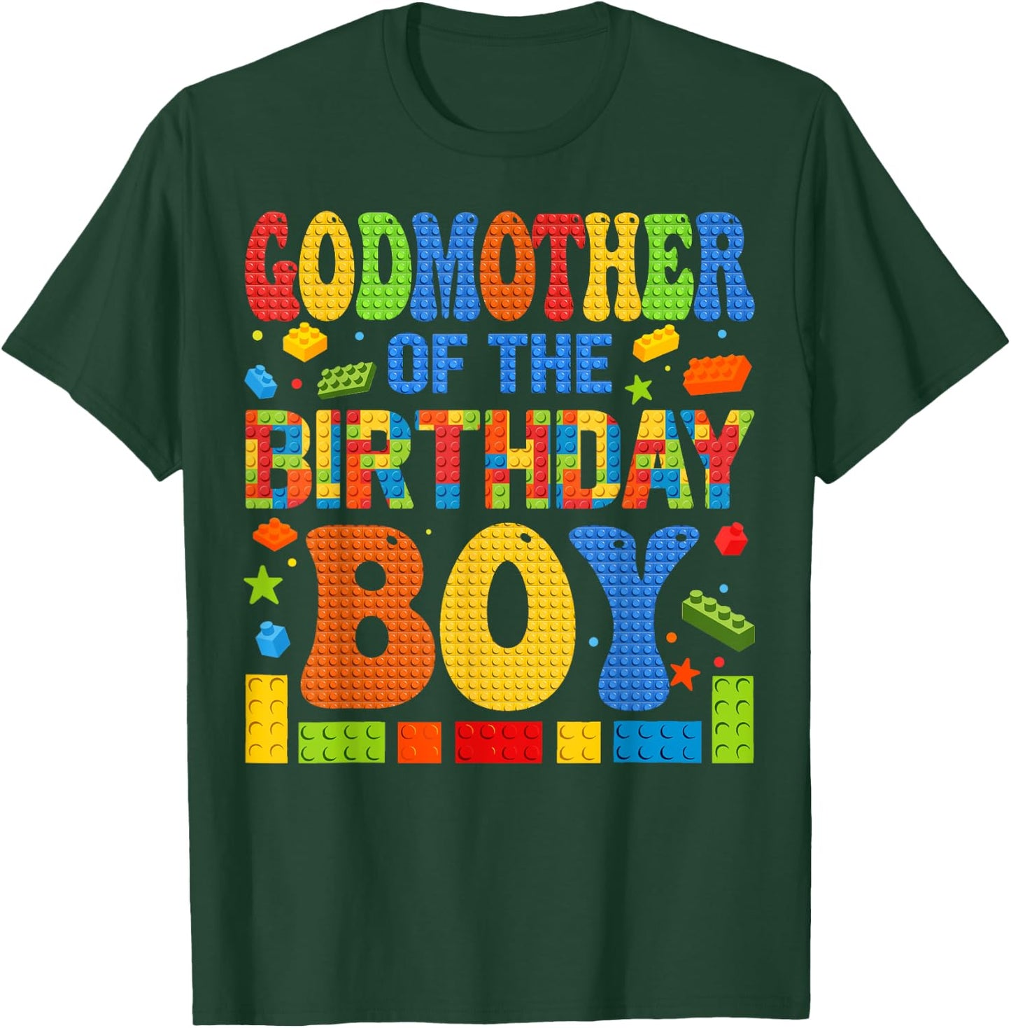 GodMother Of The Birthday Boy Building Block Birthday Party T-Shirt - T-Shirt | Forest