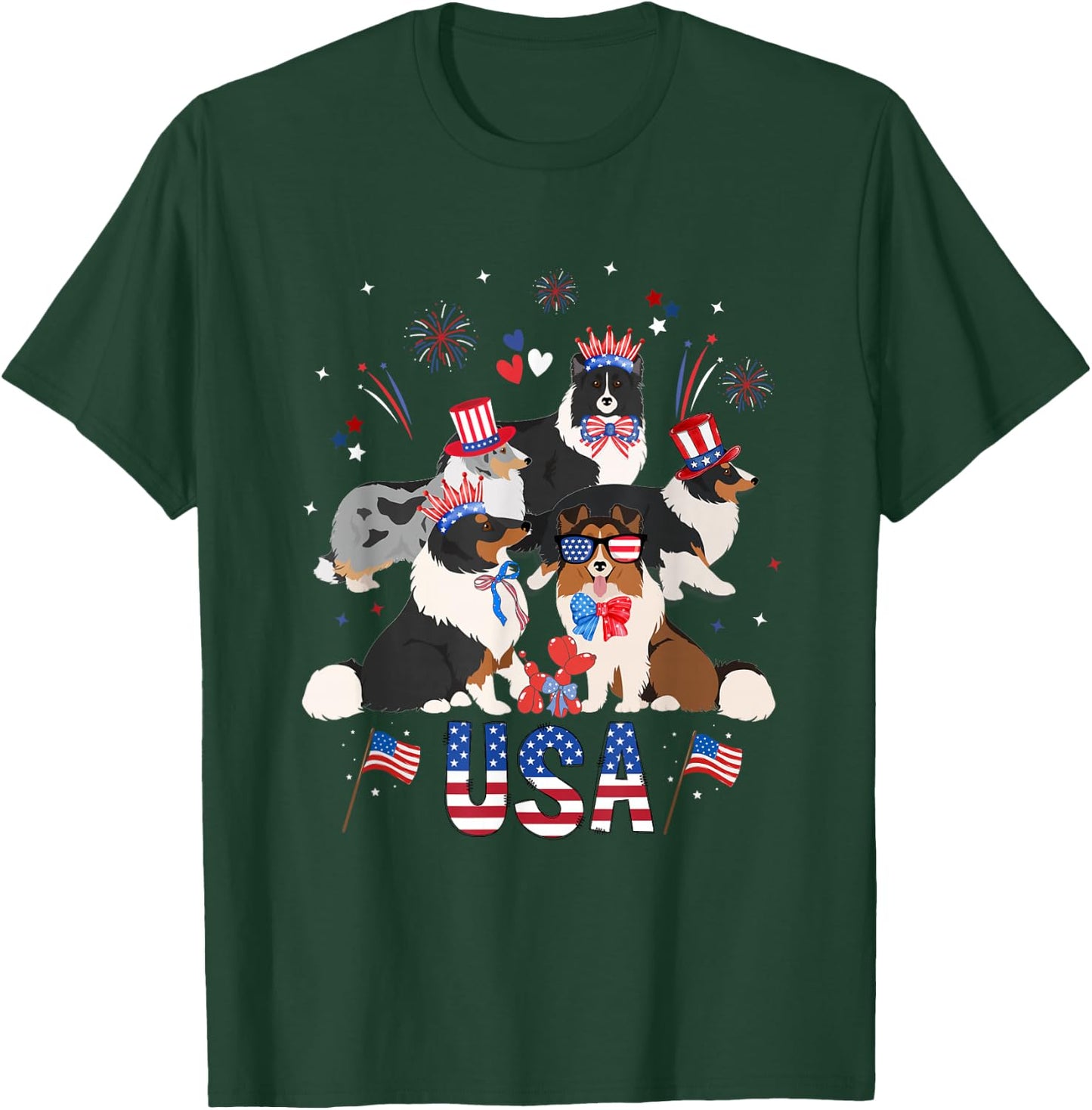 Adorable Sheltie 4th of July Patriotic Sheltie Mom Lover T-Shirt - T-Shirt | Forest