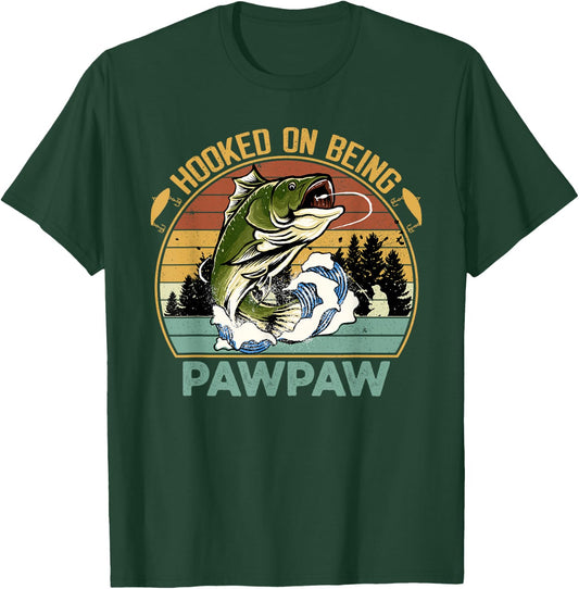 Vintage Hooked On Being Pawpaw Father's Day Fishing T-Shirt - T-Shirt | Forest