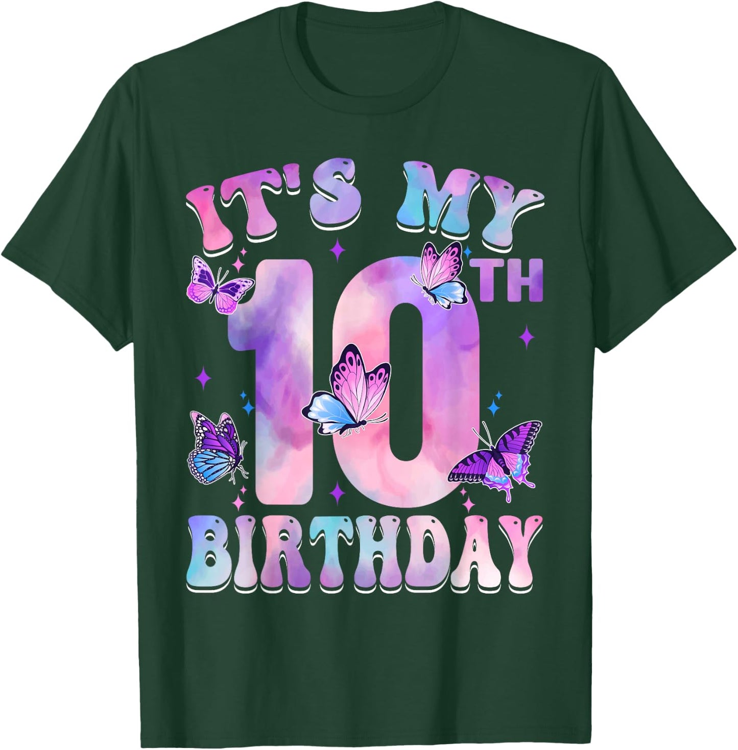 It's My 10th Birthday Butterfly Theme 10 Year Old Party Girl T-Shirt - T-Shirt | Forest
