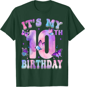 It's My 10th Birthday Butterfly Theme 10 Year Old Party Girl T-Shirt - T-Shirt | Forest