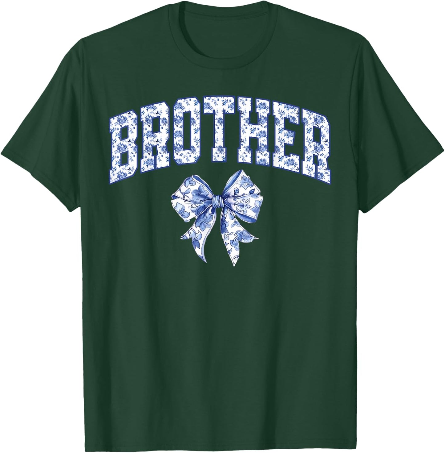 Brother Coquette Toile Blue Bow Floral Family Matching T-Shirt - T-Shirt | Forest