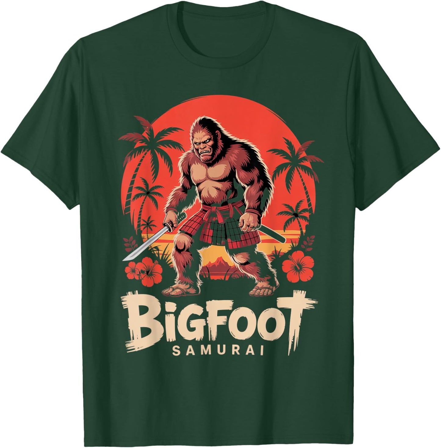 Samurai Bigfoot Ukiyo-e Art Japanese Vintage Graphic Funny T-Shirt - T-Shirt | Forest